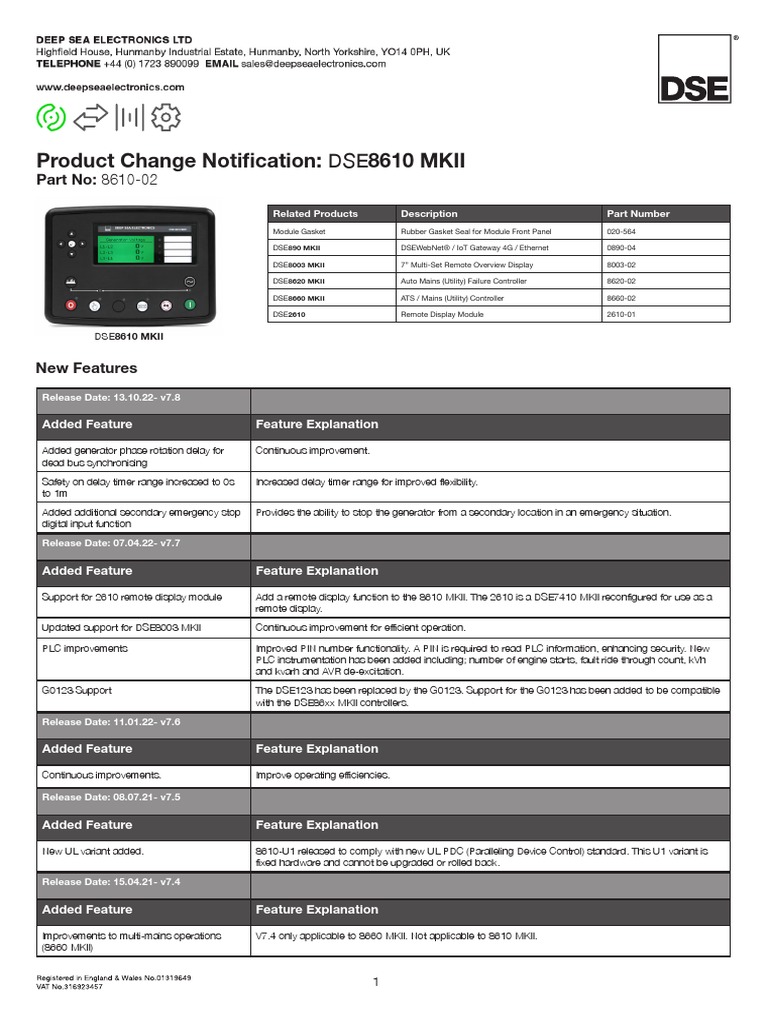 Dse8610 Mkii PCN v7.8 Oct22 | PDF | Programmable Logic Controller