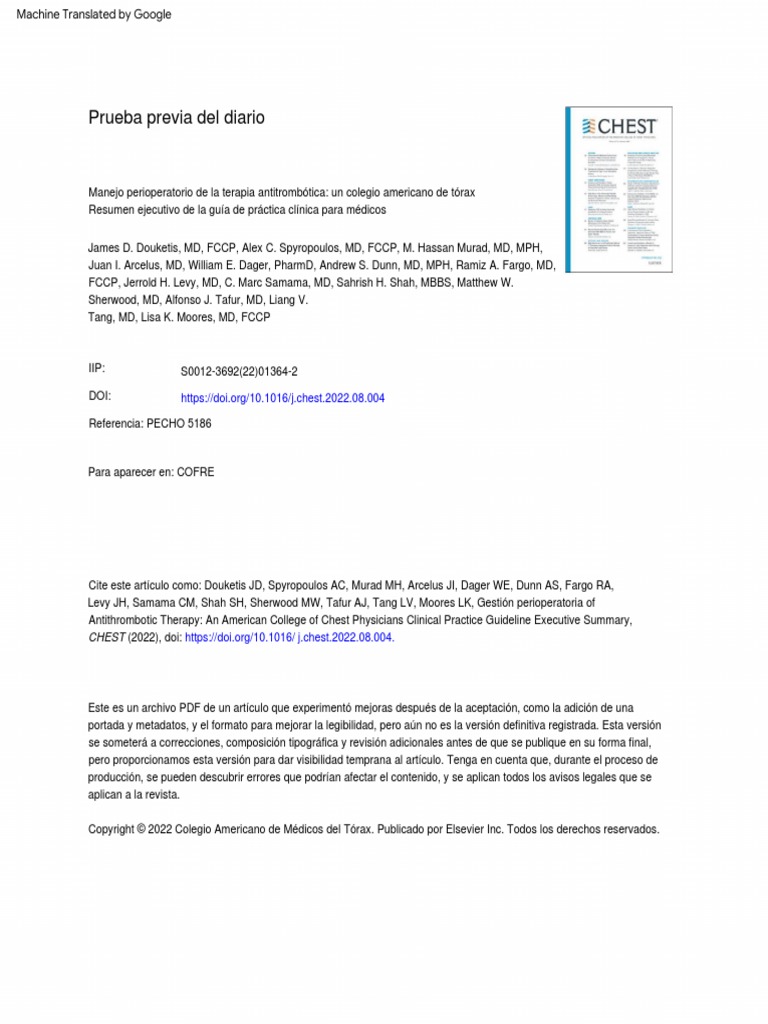 Perioperative Management of Antithrombotic Therapy CHEST (Esp