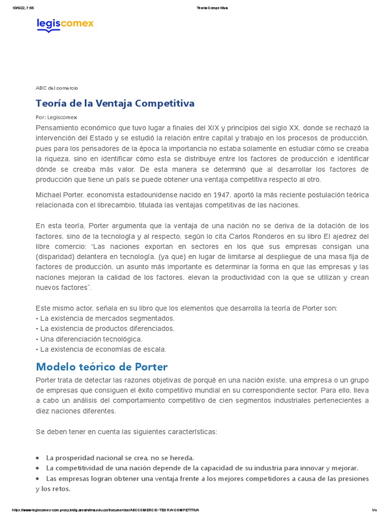 Teoría de La Ventaja Competitiva Michael Porter | PDF | Innovación | Nación
