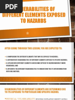 Vulnerabilities of Different Elements Exposed To Hazards