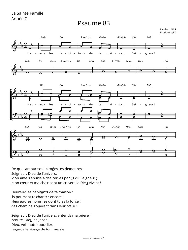 Heureux Les Habitants De Ta Maison Seigneur Partition Pdf Annee C Temps de Noel Sainte Famille Psaume 83 | PDF | Liturgie et culte  chrétien