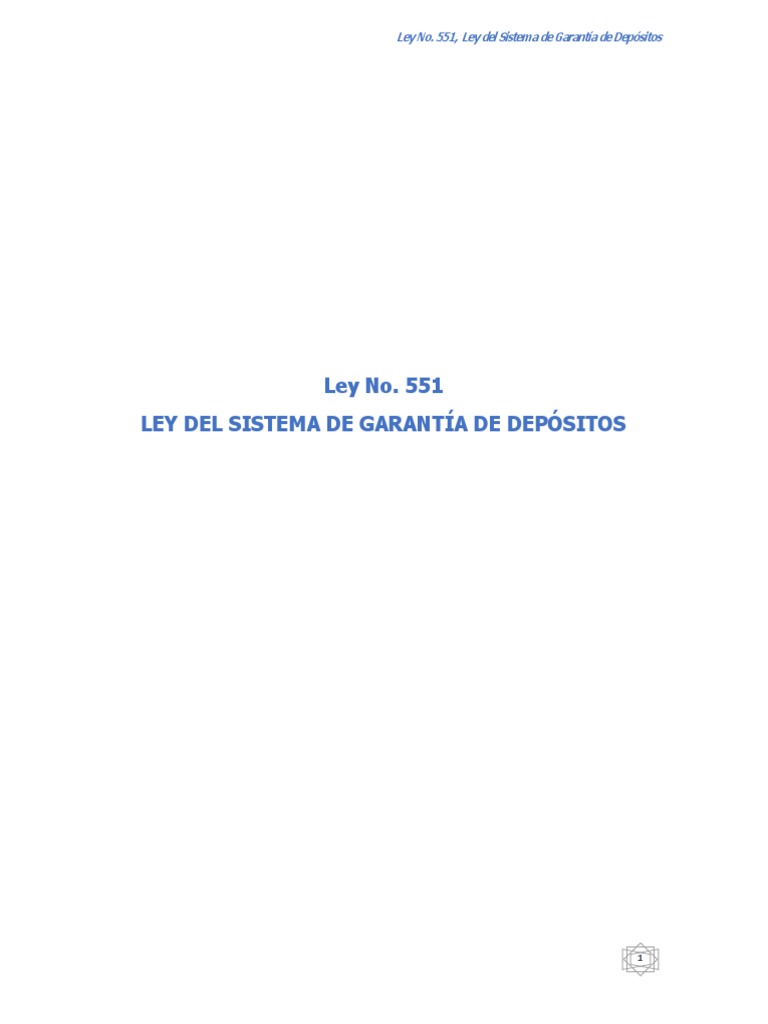 08 Ley No 551 Ley Del Sistema de Garantia de Depositos | PDF | Bancos ...