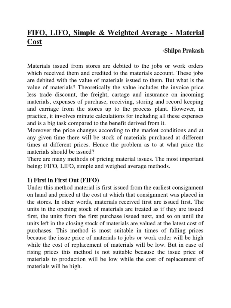 Fifo, Lifo, Simple and Weighted Average | PDF | Inventory | Business