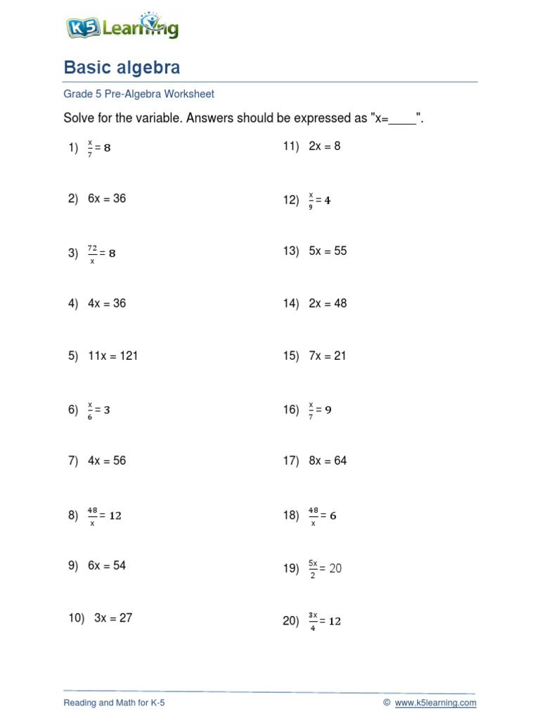 Grade 5 Basic Algebra D | PDF | Mathematics | Algebra