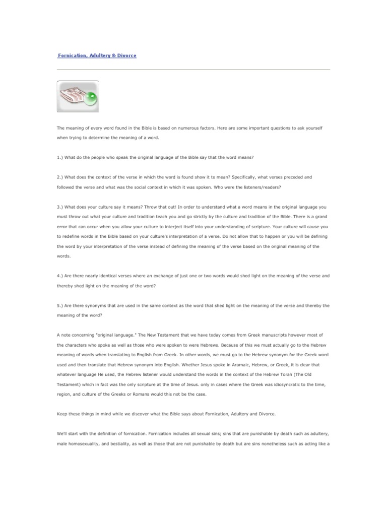 Fornication, Adultery, and Their Meanings | PDF | Adultery | Chapters ...