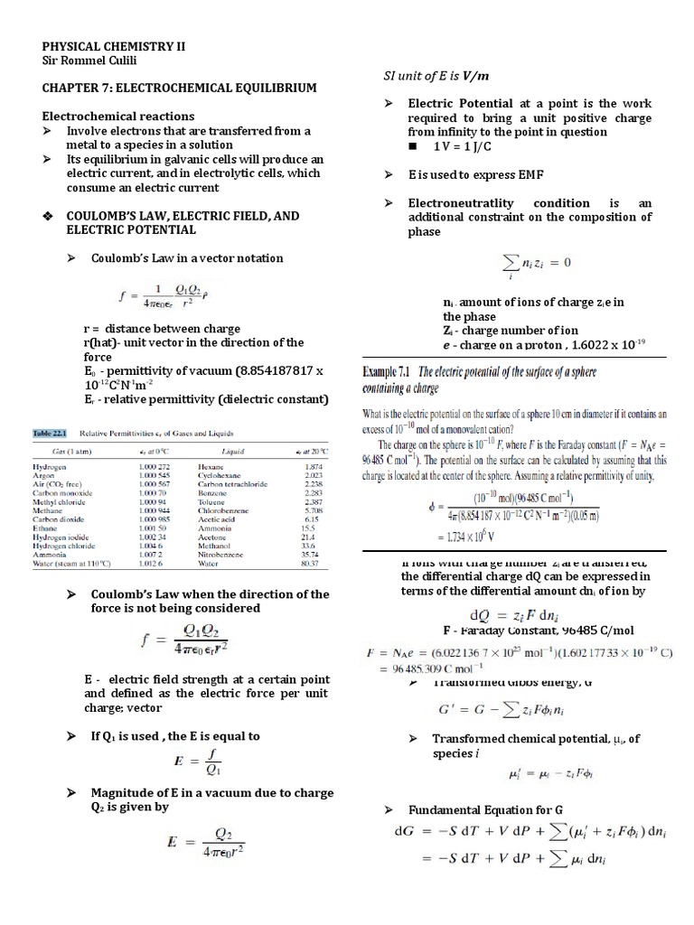 Chapter 7 Electrochemical Reactions PDF Electrochemistry Redox