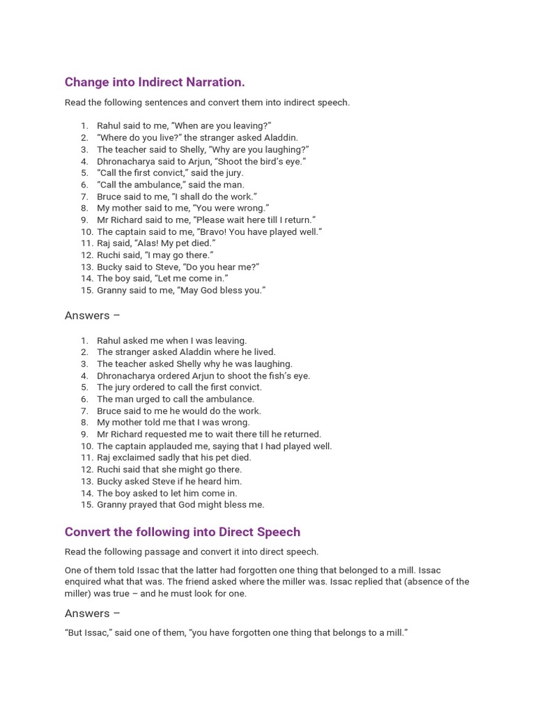 Change Into Indirect Narration Exerces | PDF