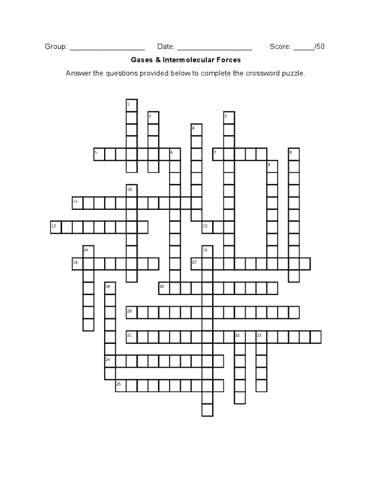 Gases Intermolecular Crossword PDF Gases Liquids