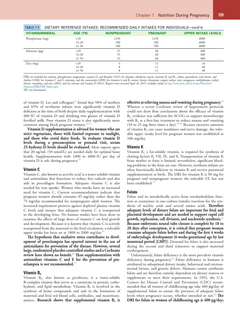Nutritional and Dietary Reference Intakes for Key