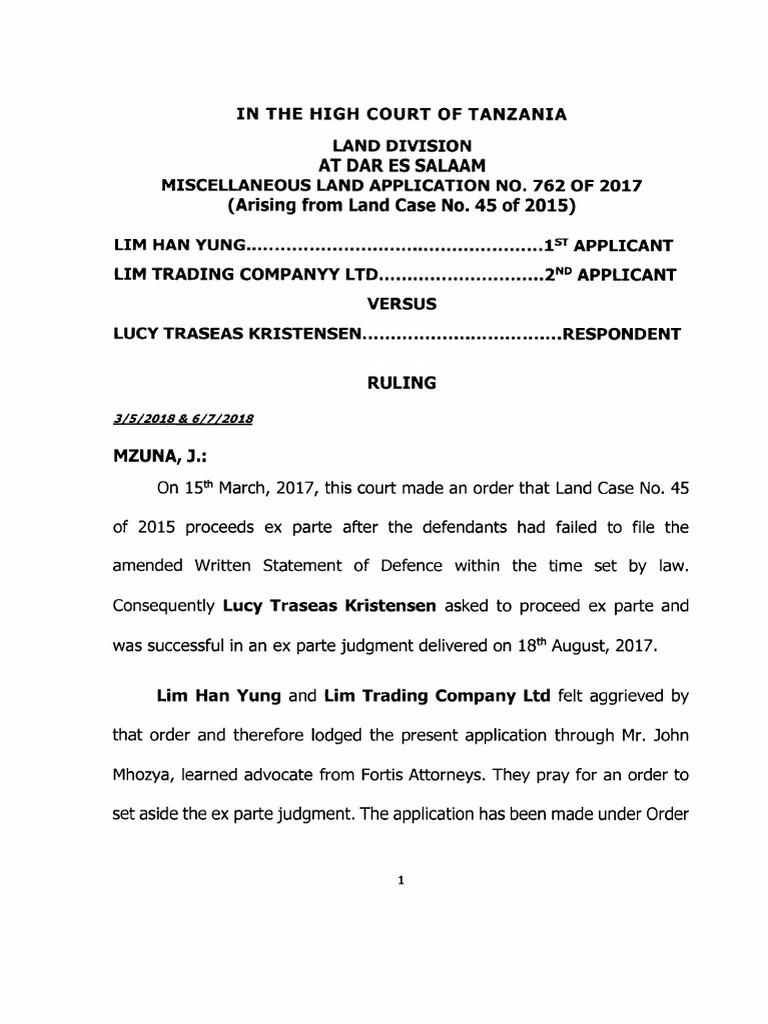 Setting Aside Ex-Parte Judgment in Tanzania | PDF | Judgment (Law) | Ex ...