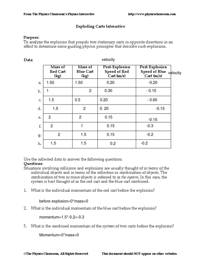 Exploding Carts Download Free PDF Momentum Science