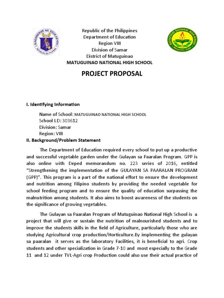 Matuguinao National High School Vegetable Garden Project Proposal PDF