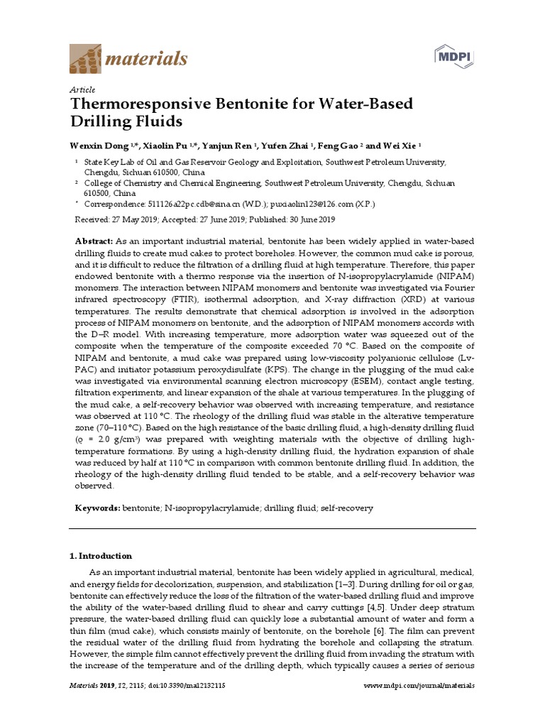 Thermoresponsive Bentonite For WaterBased Drillin PDF Adsorption