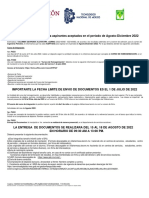 Este Documento No Da Derecho A La Inscripción, Se Proporciona Con Fin Informativo para Los Solicitantes A Nuevo Ingreso en Agosto 2022