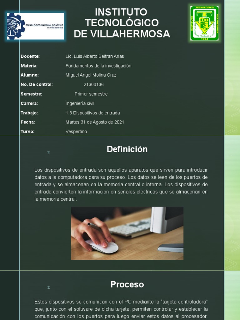 1.3 Dispositivos de Entrada | PDF | Hardware de la computadora | Disco ...