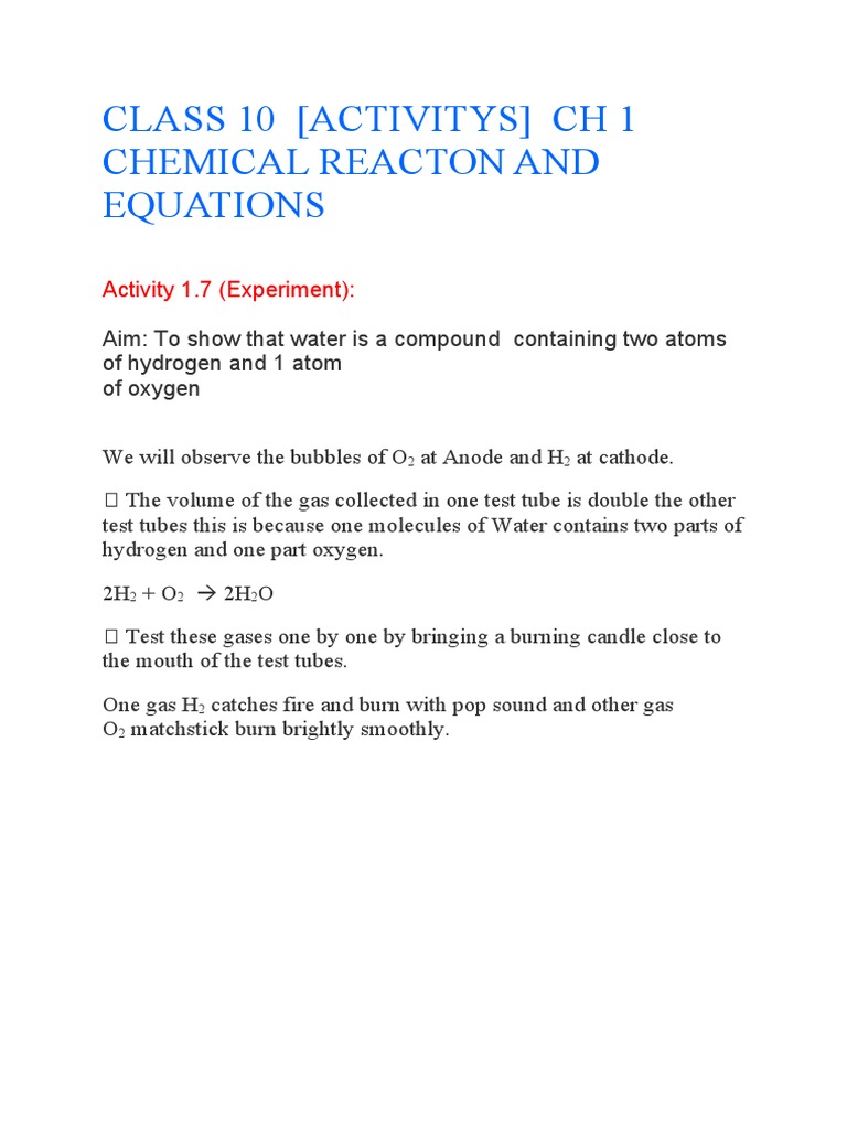 Class 10 Activitys Chem Pdf Redox Chemical Reactions