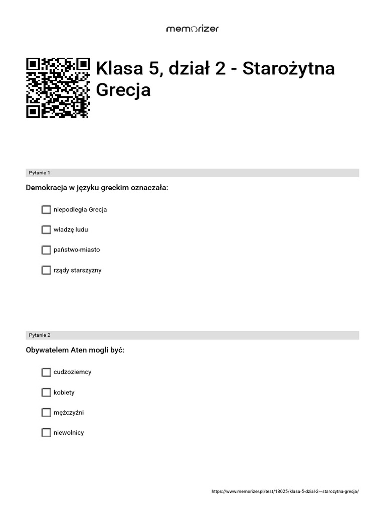 Sprawdzian Klasa 5 Historia Dzial 2 Starozytna Grecja