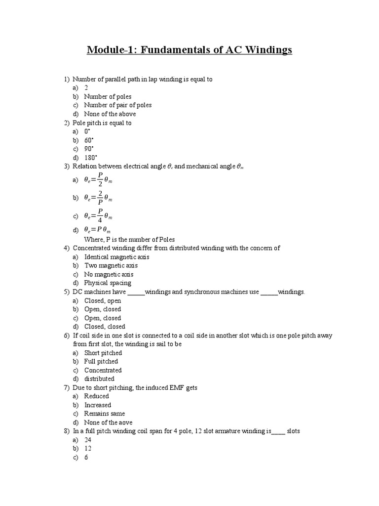 Electrical Machines II Questions PDF Electric Motor