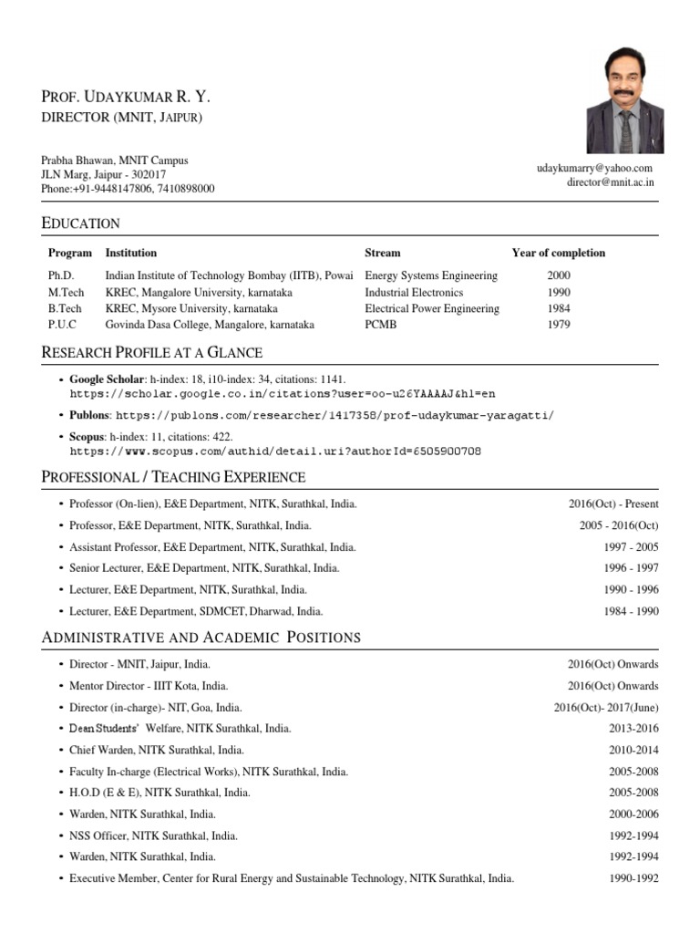 Academic Profile: Prof. Udaykumar R. Y. | PDF | Photovoltaic System ...
