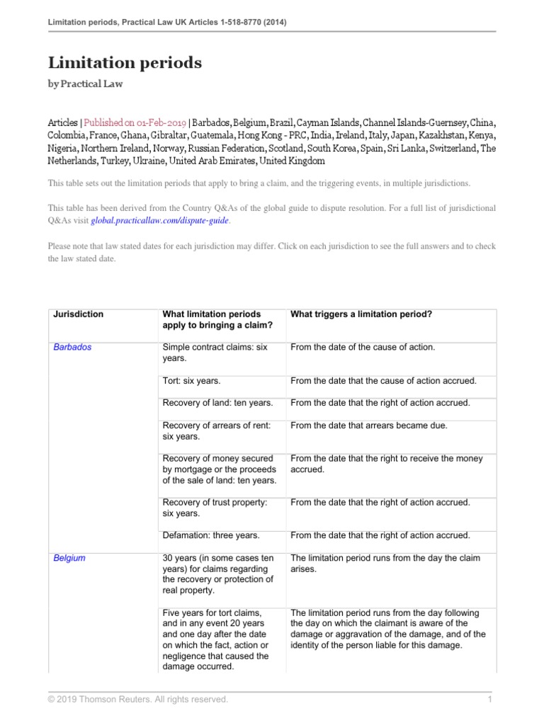 Limitation Periods PDF Tort Statute Of Limitations