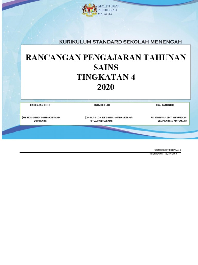RPT Sains Tingkatan 4 - Tahun 2020 | PDF