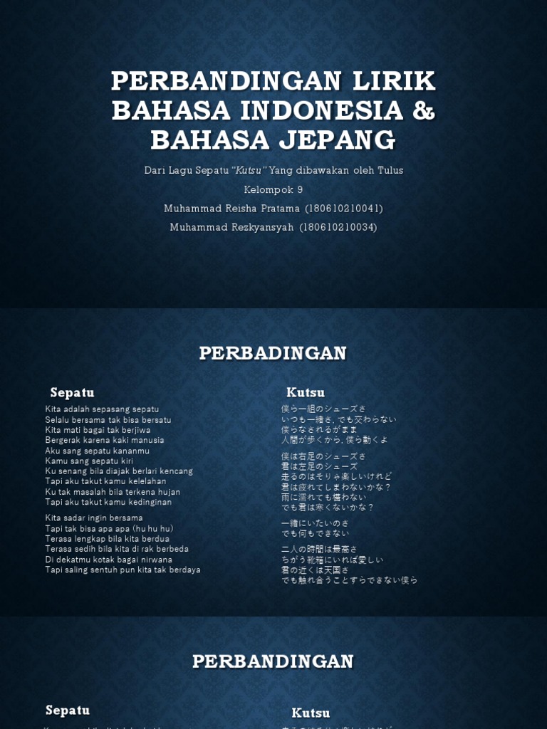 Perbandingan Lirik Bahasa Indonesia & Bahasa Jepang Kelompok 7 PDF