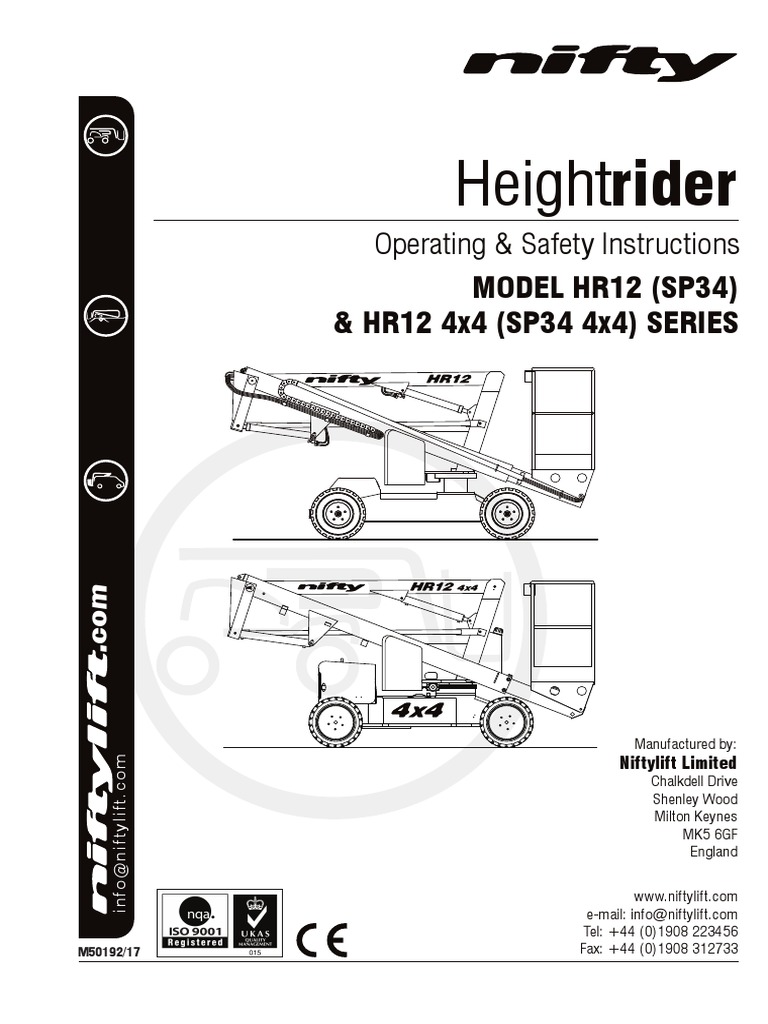 HR12 Height Rider Operating Manual | PDF | Screw | Safety