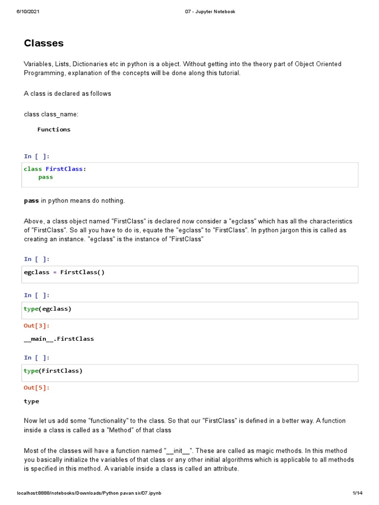 07 - Jupyter Notebook | PDF | Class (Computer Programming) | Method ...