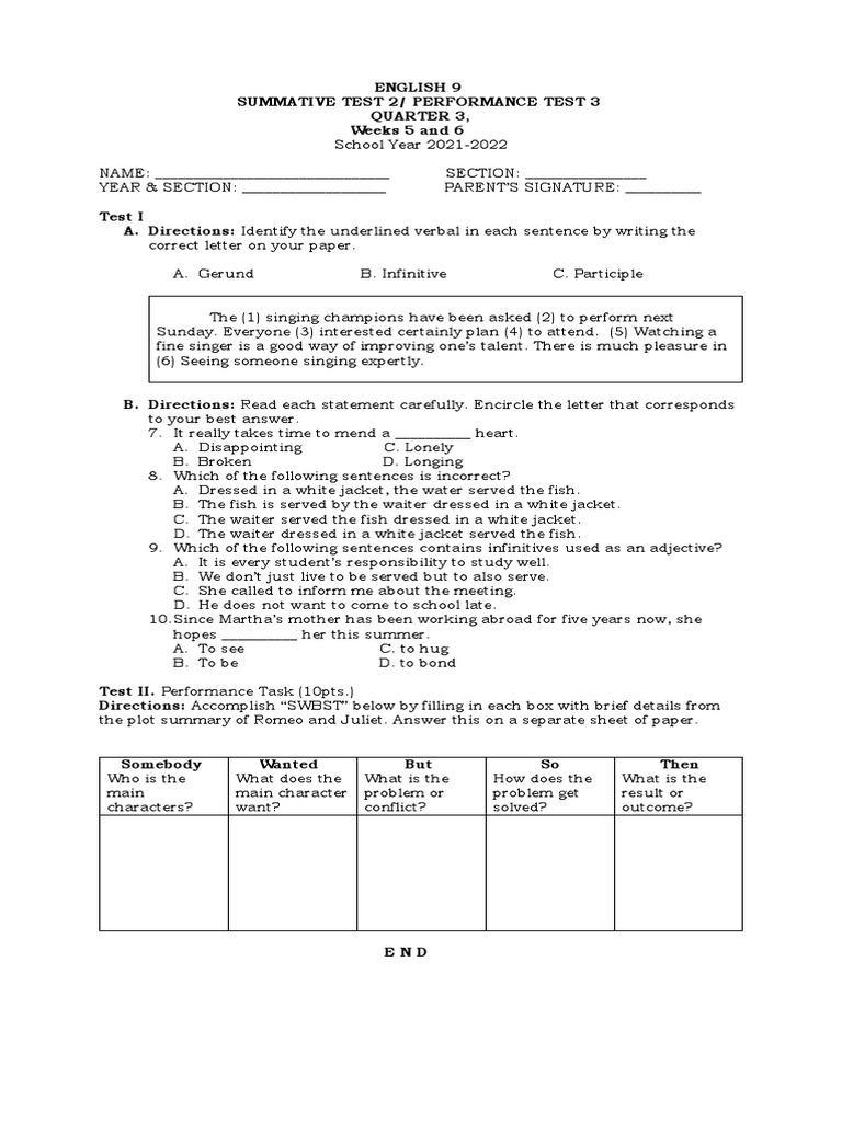 q3 WK 5 6 GD 9 Summative Test 3 | PDF | Grammar | Syntax