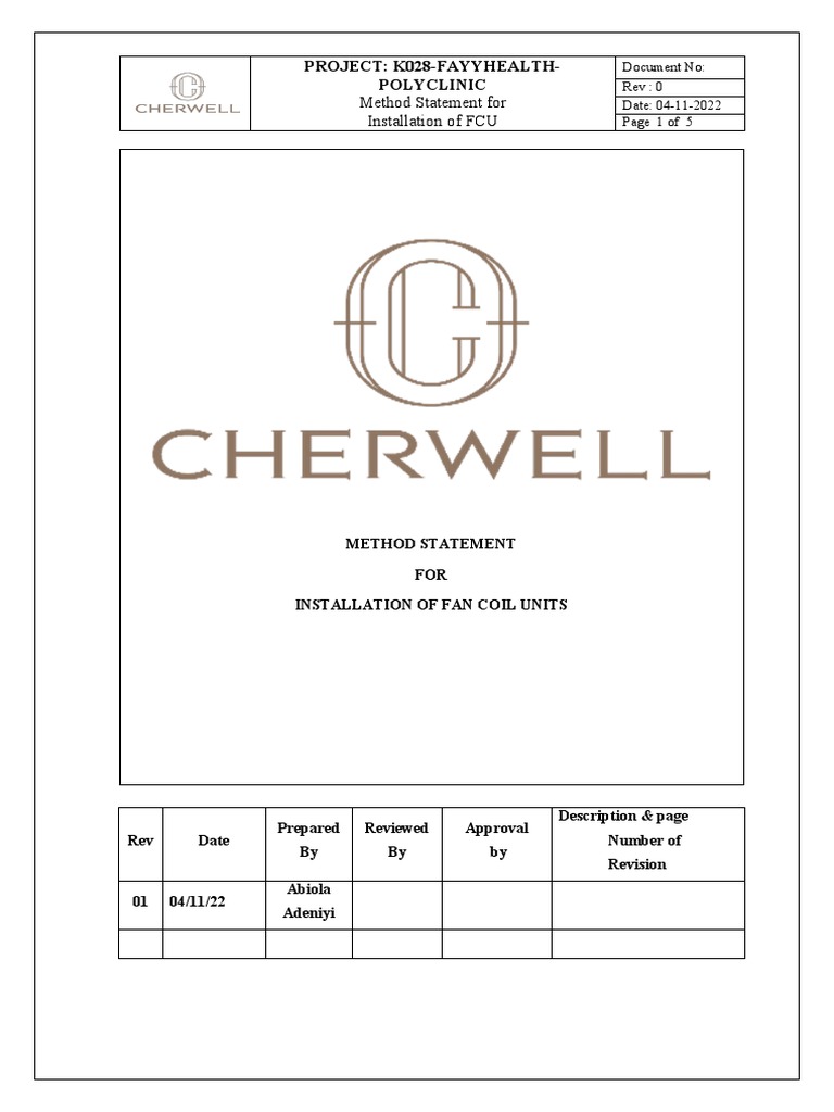 FCU Installation Method Statement | PDF | Specification (Technical ...