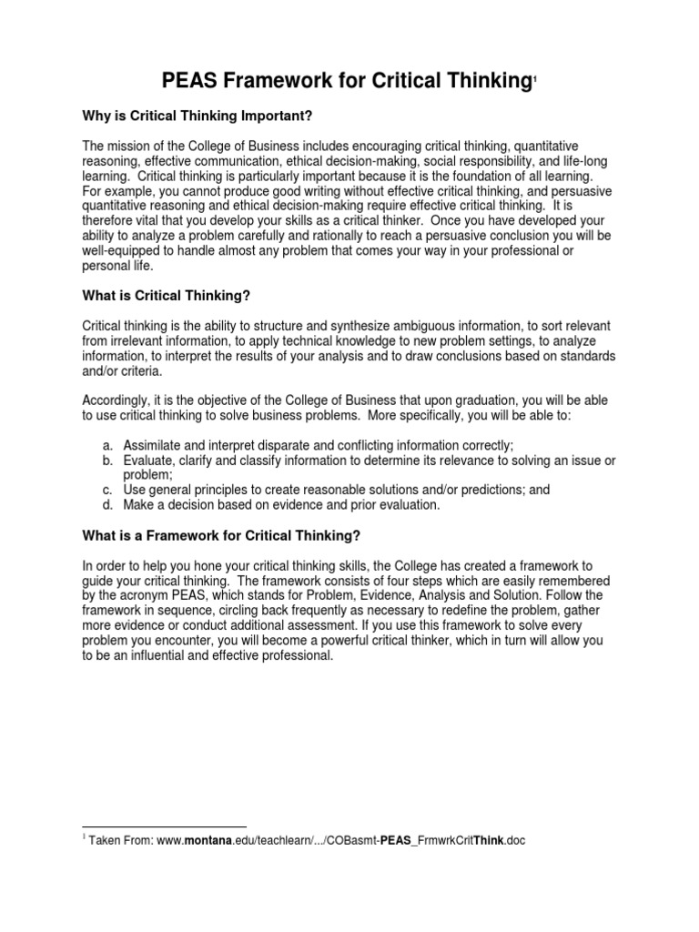 PEAS Framework for Critical Thinking | PDF | Critical Thinking | Thought