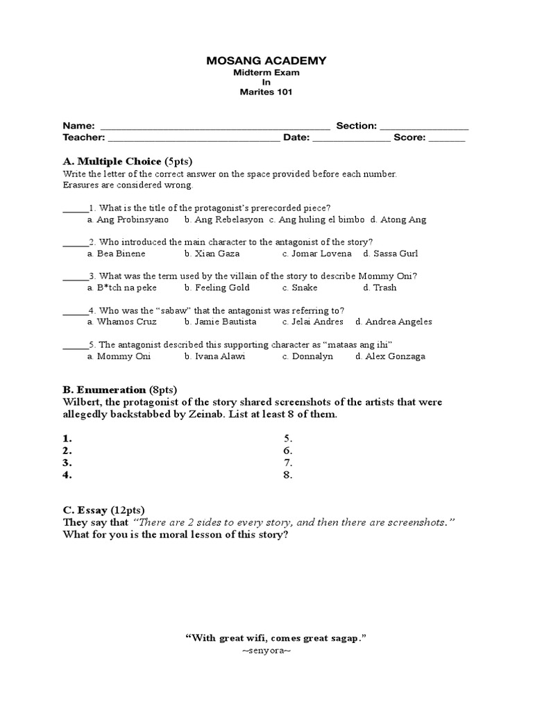 Mosang Midterm Exam | PDF