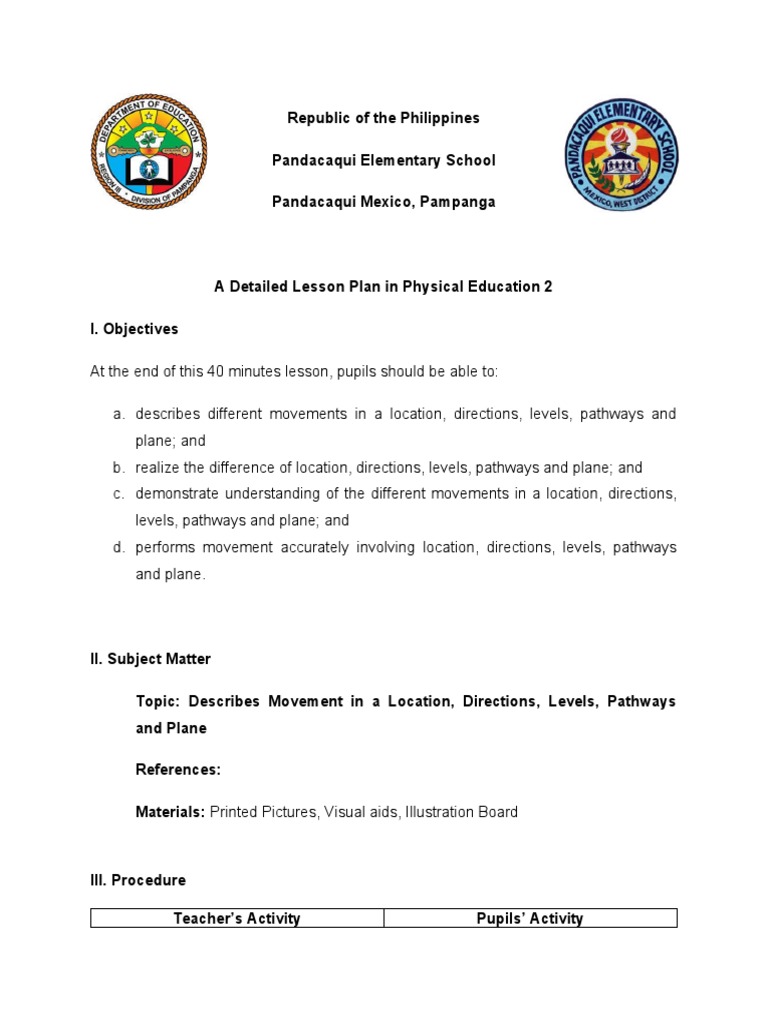PE Lesson Plan: Movement Directions & Pathways | PDF | Lord's Prayer ...