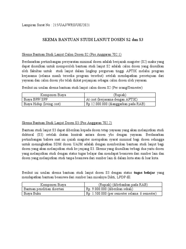 Usulan Skema Bantuan Studi Lanjut Dosen S2 Dan S3 Pdf