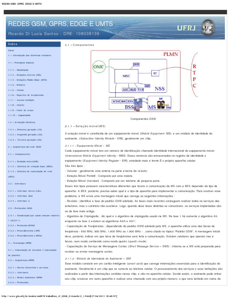 Redes GSM, GPRS, Edge e Umts PDF Celulares GSM