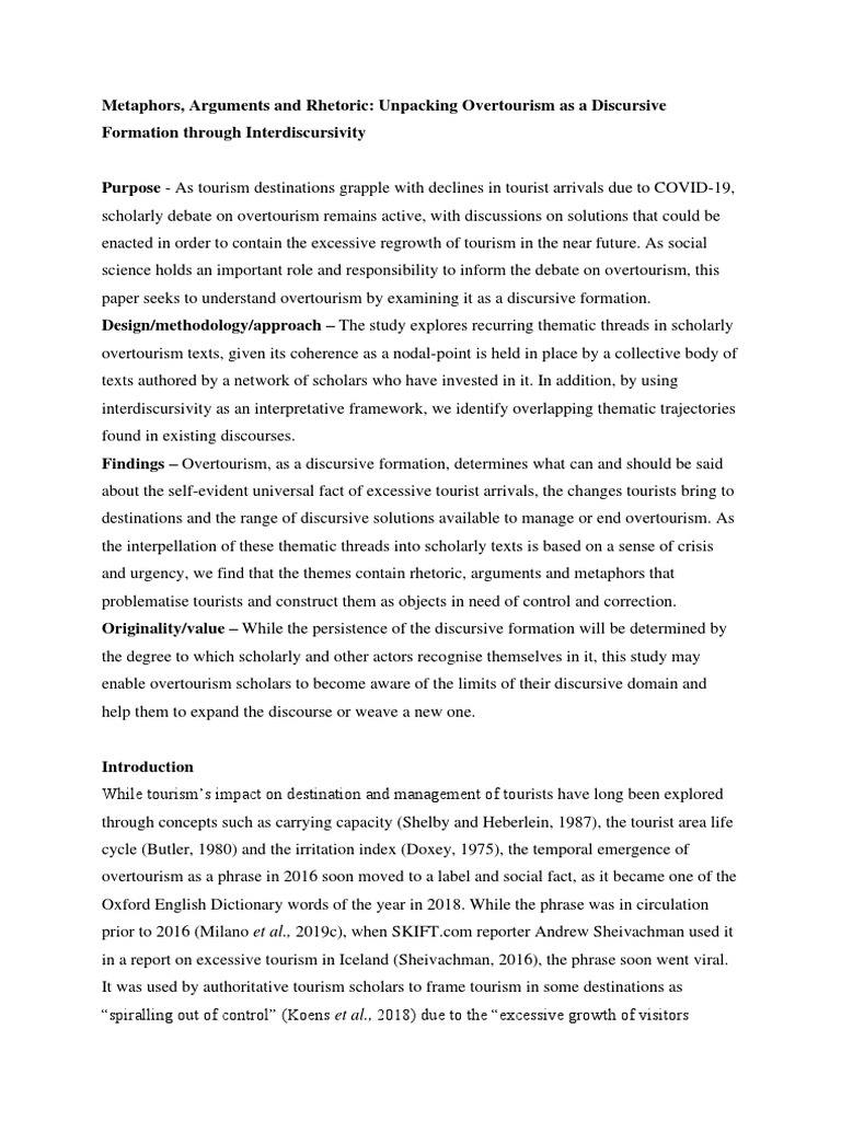 Overtourism as a discursive formation pdf discourse tourism