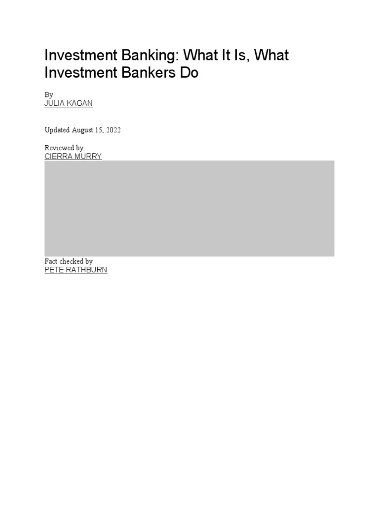 An Overview of Investment Banking Functions, Services, and Role of