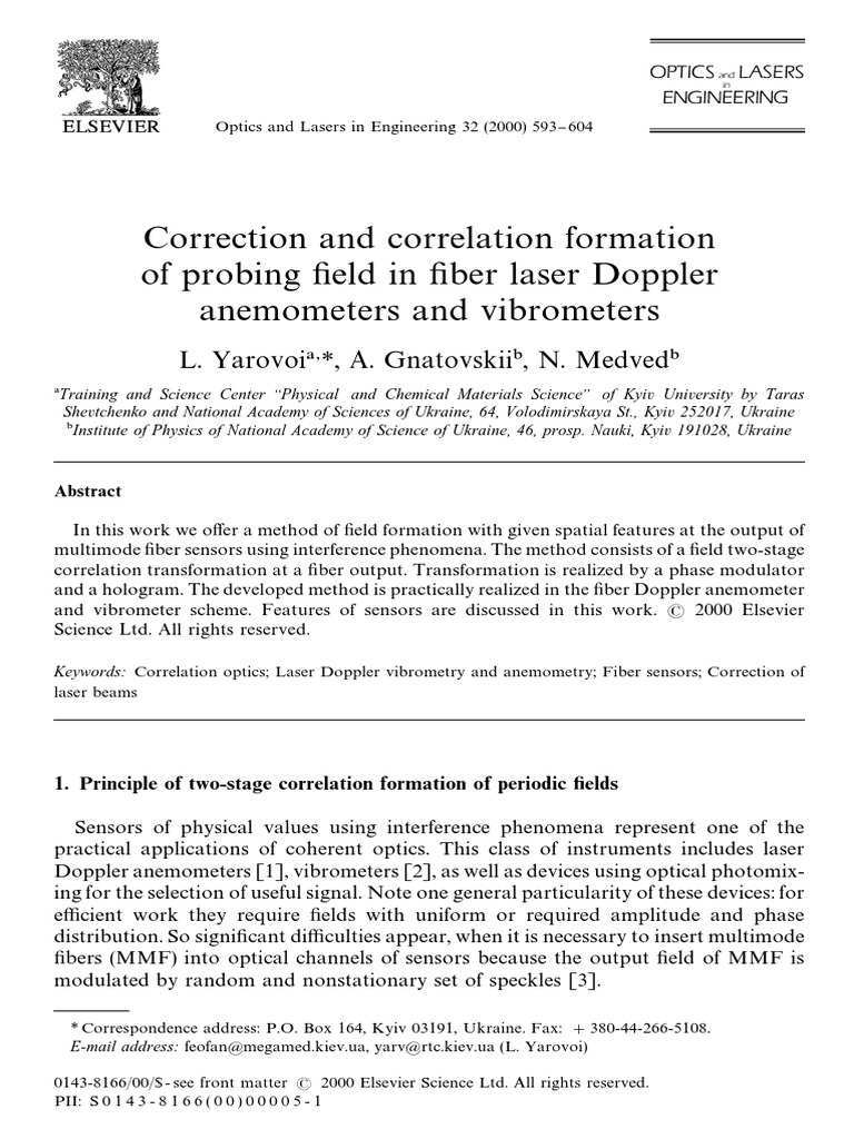Correction and Correlation Formation of Probing "Eld in "Ber Laser