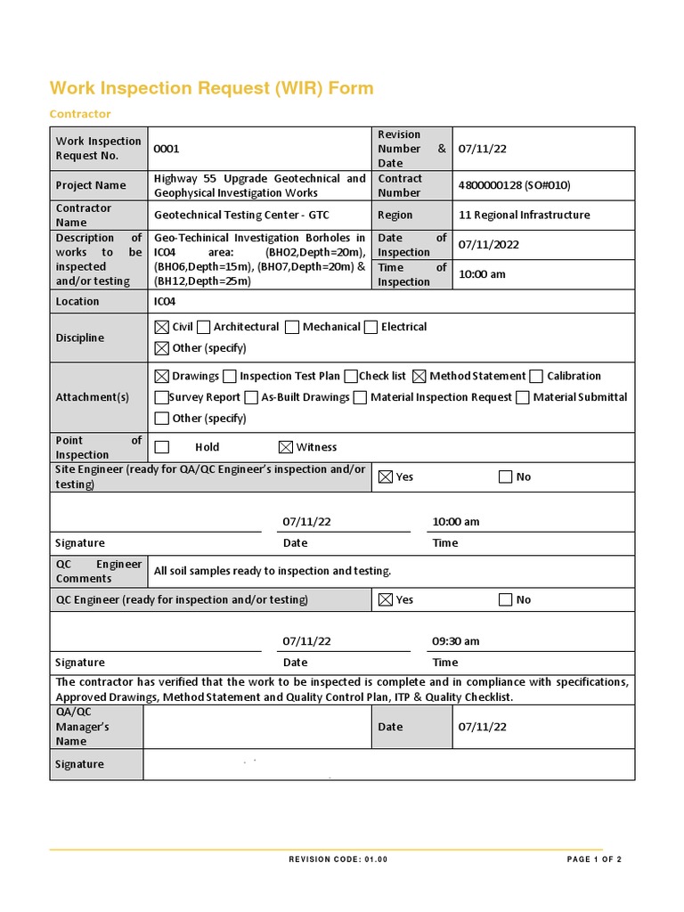 Work Inspection Request Form Overview | PDF | Business Process ...