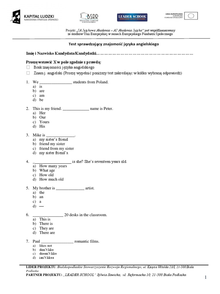 Test sprawdzajacy jaaj pdf