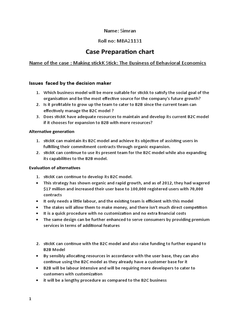 Case Preparation Chart Making Stickk Stick PDF Profit (Economics