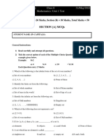 Math Test Class 6 Unit 1 Sets MCQs + Subjective in English