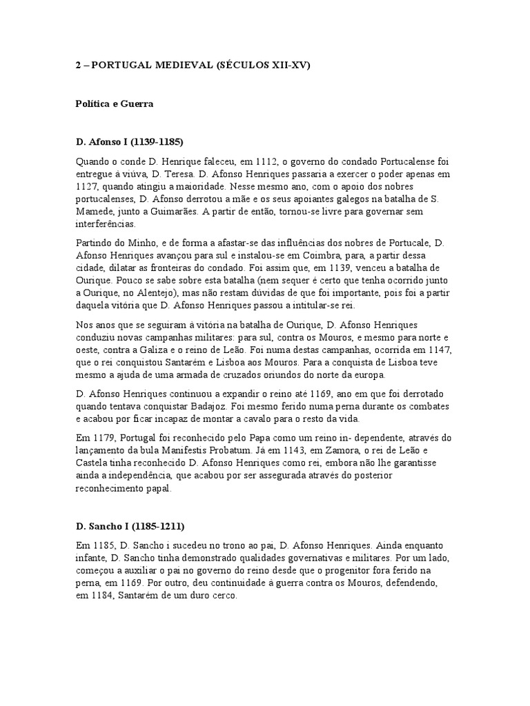 2 - Portugal Medieval (Séculos Xii-Xv) | PDF | Portugal
