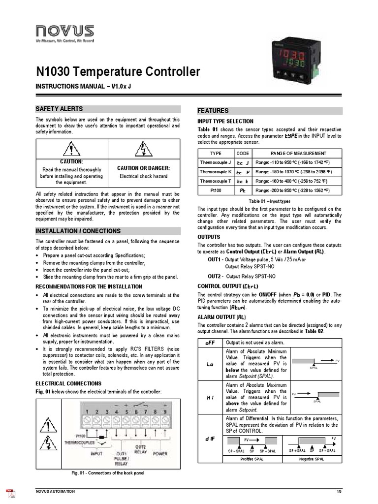N1030 Temperature Controller Manual | PDF | Parameter (Computer ...