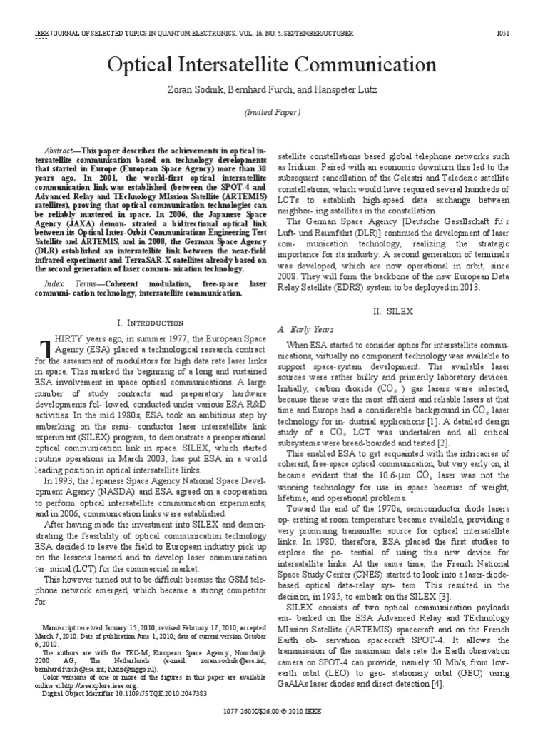 Optical Intersatellite Communication PDF Satellite German