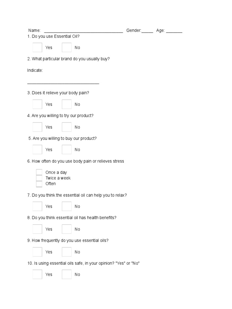 Questionnaire Oil Essential PDF