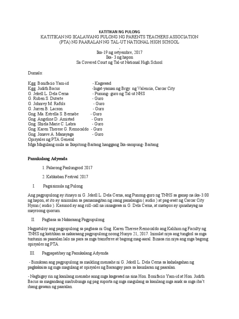 Katitikan NG Pulong | PDF