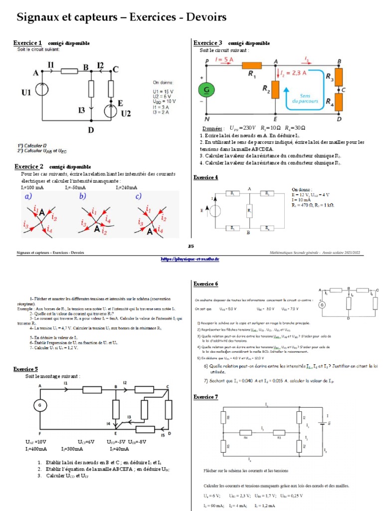 Exercices sur Signaux et Capteurs Seconde | PDF | Résistance ...