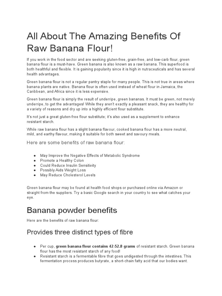 Health Benefits of Green Banana Flour | PDF | Dietary Fiber | Diet ...