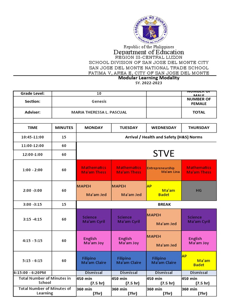 INGCO Class Program Stve List of Students | PDF